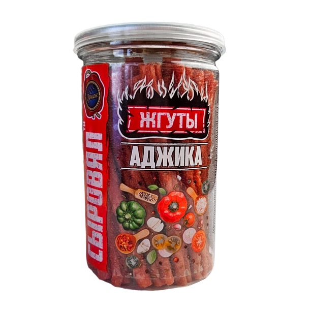 Жгуты Аджика (0,15 кг, банка) колбаски с/к из мяса птицы охл 1с, шт